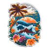 DigitalArt Beach,Palm Trees,Flowers,Waves,Sunset