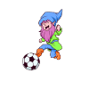 Comic garden gnome plays football