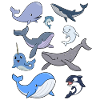 Various kawaii whales