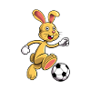 Comic rabbit plays football