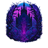 Neon Roses Castle Vaporwave