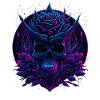 Rose Skull Neon vaporwave Skull