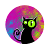 Schwarze Katze mit leuchtenden Augen