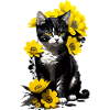 Kitten sitting with yellow flowers