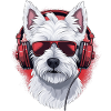 Westie with headphones