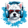 Westie with headphones
