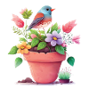 Flower pot and bird