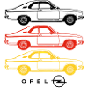 Opel Manta -muotoilu musta-puna-keltainen logolla