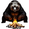 Cozy bear at the campfire