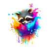 Bunter Waschbär mit Farbklecksen