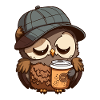 Müde Eule mit einem Kaffeebecher