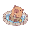 Leuke capibara en eendje chillen in de hete lente