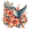 Hummingbird with tropical flowers