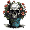 Skull and potted plants