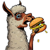 Cheeseburger eating llama