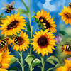 Sunflowers and Bees Watercolour
