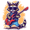 Funny raccoon electric guitarist rock'n'roll