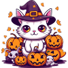 Cute Halloween cat and pumpkins