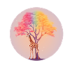 Giraffe under rainbow tree