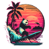 Synthwave surfing Panda Sunset