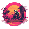 Synthwave Panda Japan Sunset
