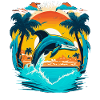 Jumping dolphin in sunset