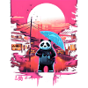 Synthwave Panda with umbrella