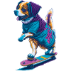 Illustration af en hund på et skateboard