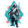 Epicki gracz Cyber Assassin w pastelowym błękicie