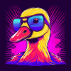 Synthwave duck with blue glasses