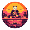 Synthwave eating Panda Japan Sunset