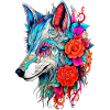 Wolf mit Blumen Mädchen