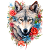 Wolf mit Blumen Mädchen
