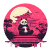 Synthwave eating Panda Japan Sunset
