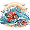 Coquillages dans les vagues