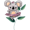 Koala ballerina on eucalyptus leaves
