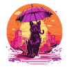 Synthwave japan dog with umbrella