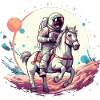 Astronaut auf Pferd im All
