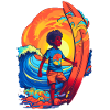 Surfer with sunbeam motif