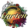 bunter Garten in Jugendstil Glasfenster Optik