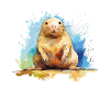 Acuarela rata topo desnuda - colorido arte de roedores
