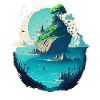 Imaginative Asian island landscape