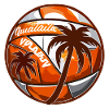 Beach volleyball with palm trees