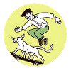 Skateboarder & verspielter Hund