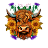 Scottish Thistle Sunflower Highland Cow