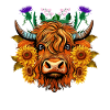 Scottish Thistle Sunflower Highland Cow