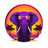 Synthwave Elephant African Sunset
