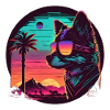 Synthwave dog sunset