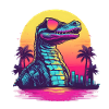 Synthwave crocodile sunset