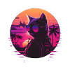 Synthwave cat sunset